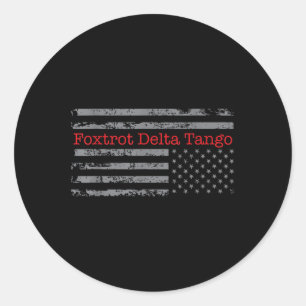 Foxtrot Delta Tango Flag ondersteboven USA F Ronde Sticker
