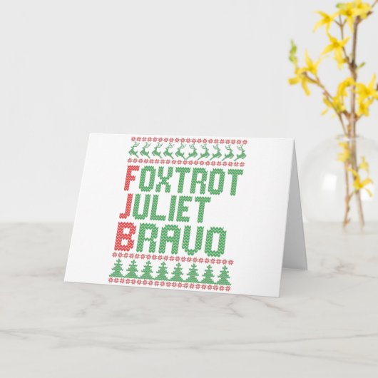Foxtrot Juliet Bravo Lelijk Kersttrui Cadeau Kaart (Gele Bloem)