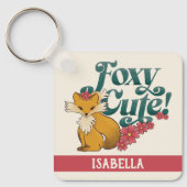 Foxy Cute with Flowers Personalized Name Sleutelhanger (Voorkant)