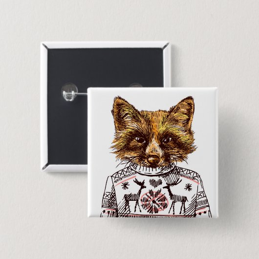 Foxy DPRY Fox Vierkante Button 5,1 Cm (Voorkant /achterkant)