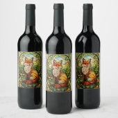 Foxy Elegance: Art Nouveau Vitral Wijnlabel Wijn Etiket (Flessen)