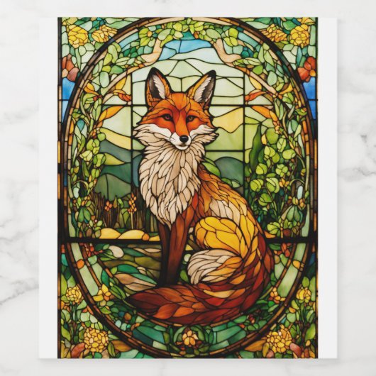 Foxy Elegance: Art Nouveau Vitral Wijnlabel Wijn Etiket (Enkel label)