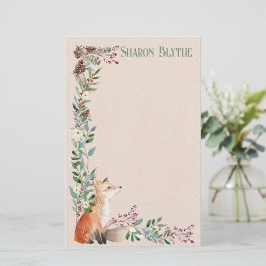 Foxy Forest Kerstmis 8,5 "l x 5,5" w briefpapier (Staand voorkant)