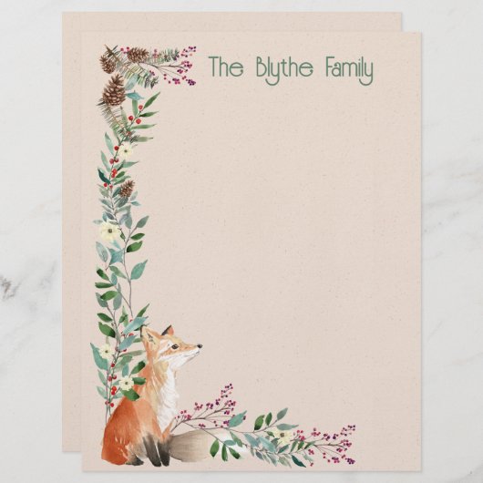 Foxy Forest Kerstmis 8,5 "x 11" briefpapier Briefhoofd (Voorkant / Achterkant)