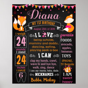 Foxy Fox-bord voor eerste verjaardag Poster
