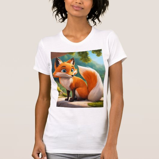 "Foxy Fun: Cartoon Fox White Girl's T-shirt" T-shirt (Voorkant)