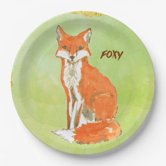Foxy Ginger Fox Waterverf Papieren Bordje (Voorkant)