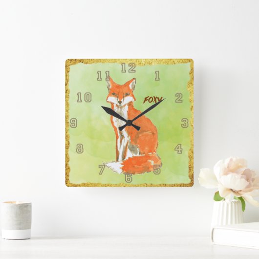 Foxy Ginger Fox Waterverf Vierkante Klok (Huis)