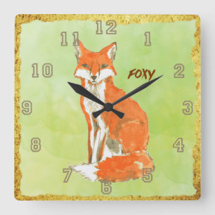 Foxy Ginger Fox Waterverf Vierkante Klok