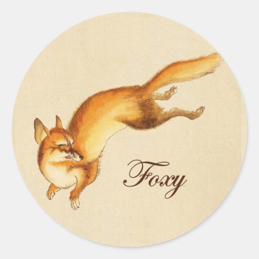 "Foxy" - Japanse schets van een vossenplein S Ronde Sticker (Voorkant)