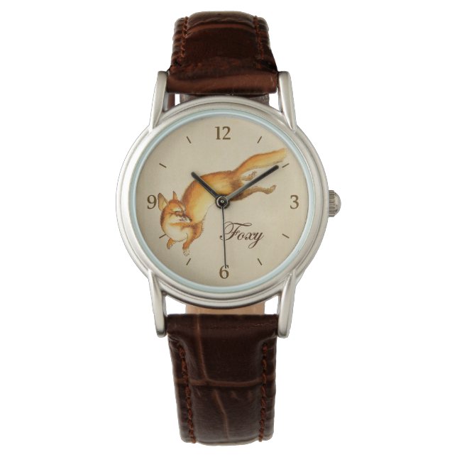 "Foxy" —  Japanse schets van vossen Horloge (Voorkant)