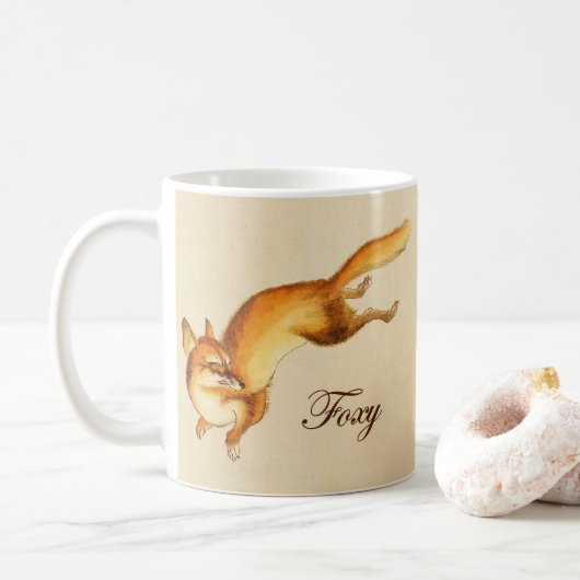 "Foxy" —  Japanse schets van vossen Koffiemok (Met donut)