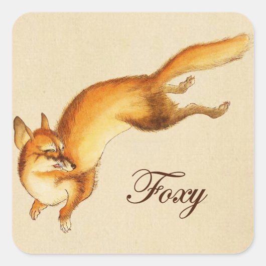 "Foxy" —  Japanse schets van vossen Vierkante Sticker (Voorkant)
