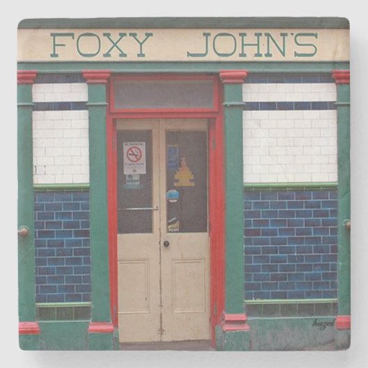 Foxy John's, Dingle, Irish Pub Marble Onderzetter. Stenen Onderzetter (Voorkant)