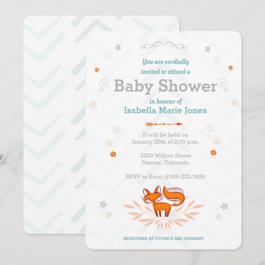 Foxy Loxy Baby shower Invitation Kaart (Voorkant / Achterkant)