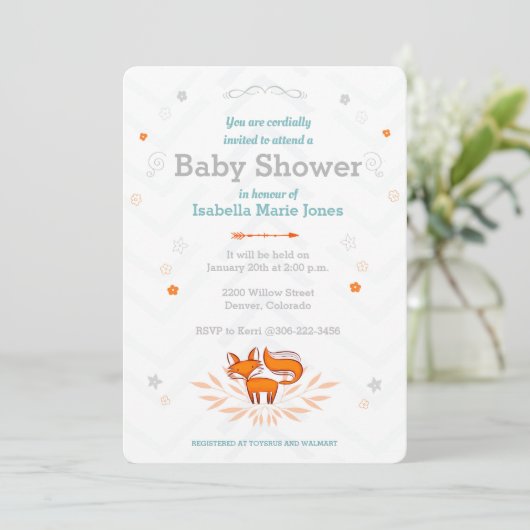 Foxy Loxy Baby shower Invitation Kaart (Staand voorkant)