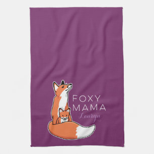 Foxy Mama Red Fox met Pup, op maat gemaakt Theedoek