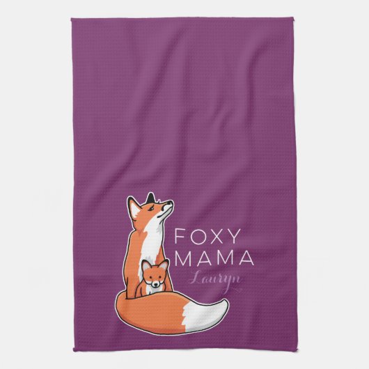 Foxy Mama Red Fox met Pup, op maat gemaakt Theedoek (Verticaal)