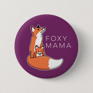 Foxy Mama Red Fox met Pup Ronde Button 5,7 Cm