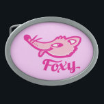 Foxy meisjes grafische roze riem gesp<br><div class="desc">Foxy grafisch roze gesp uniek ontworpen door Sarah Trett.</div>
