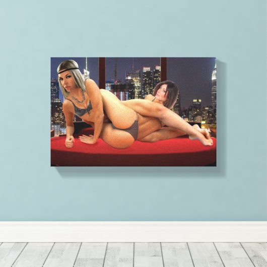 Foxy Penthouse Wrestling Canvas Afdruk (Insitu (Houten vloer))