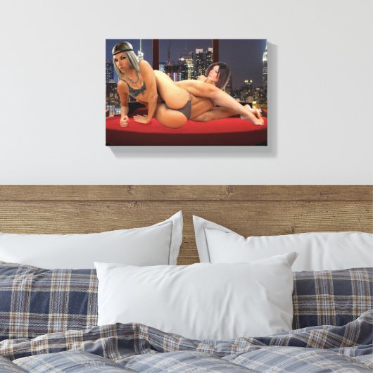 Foxy Penthouse Wrestling Canvas Afdruk (Insitu (Slaapkamer))