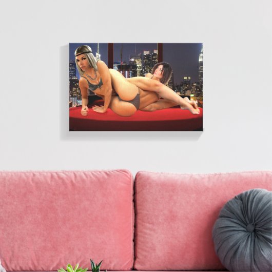 Foxy Penthouse Wrestling Canvas Afdruk (Insitu (Woonkamer))