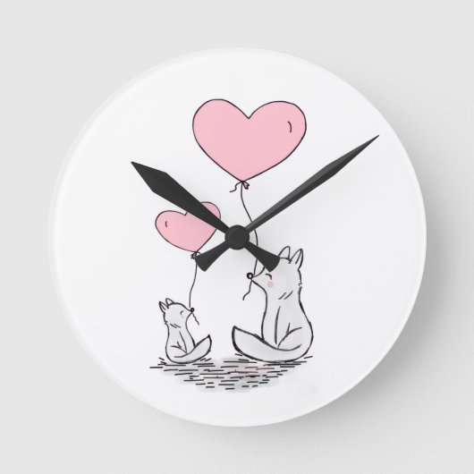 Foxy Pink Hearts Clock Ronde Klok (Voorkant)