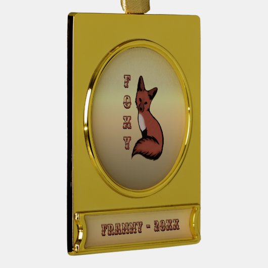Foxy Red Fox Gold Name en Year Verguld Banner Ornament (Rechts)