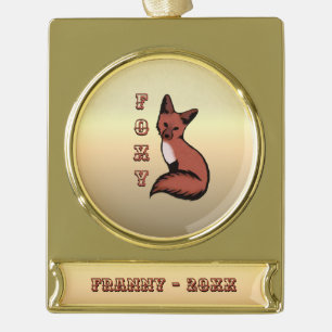 Foxy Red Fox Gold Name en Year Verguld Banner Ornament