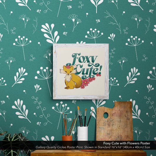 Foxy Schattige met bloemen Poster