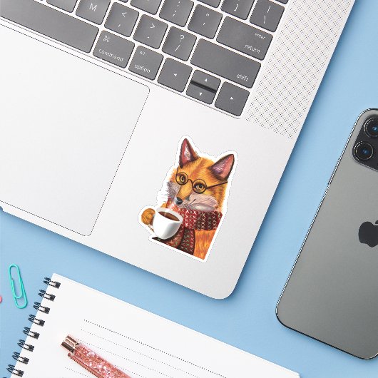 Foxy Tea-tijd Sticker (Laptop met iPhone)
