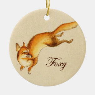"Foxy" - Vintage Japanse schets van een vos Keramisch Ornament