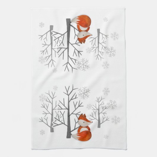Foxy Winter Forest Kitchen Towel Theedoek (Verticaal)