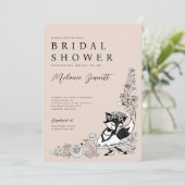 Foxy Woodland Fox bruid Elegante geschetste bloeme Kaart (Staand voorkant)