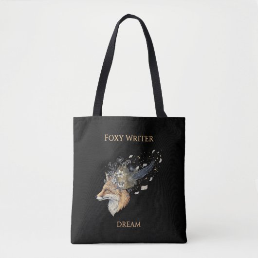 Foxy Writer Celestial Dream | Whimsical Fox & Quil Tote Bag (Voorkant)