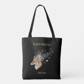 Foxy Writer Celestial Dream | Whimsical Fox & Quil Tote Bag (Achterkant)