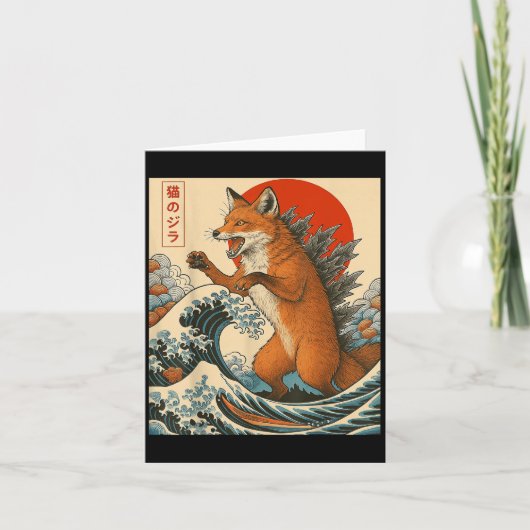 Foxzilla Fox Japanse kunst grappig voor mannen Vro Kaart (Voorkant)