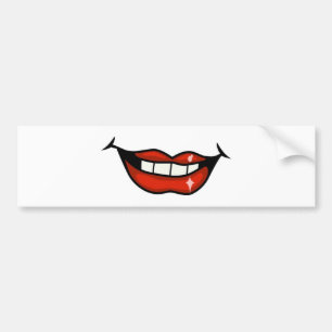 FPA0106 RED LIPS OPEN MOUTH TEETH SMILE HAPPY BUMPERSTICKER