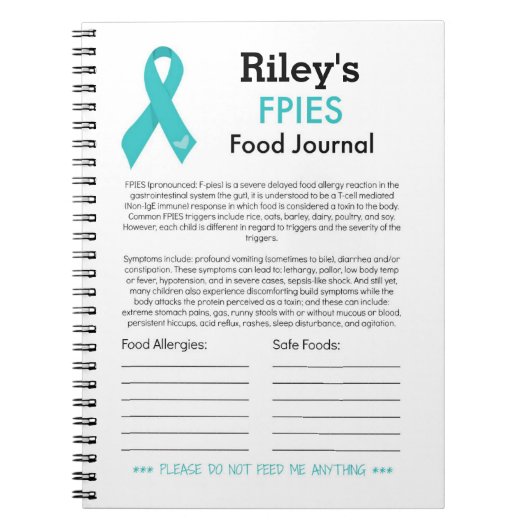 FPIES Food Journal Notitieboek (Voorkant)