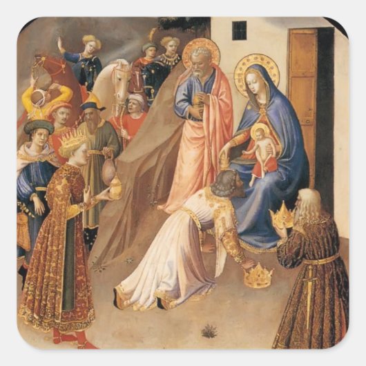 Fra Angelico - Aanbidding der Wijzen Vierkante Sticker (Voorkant)