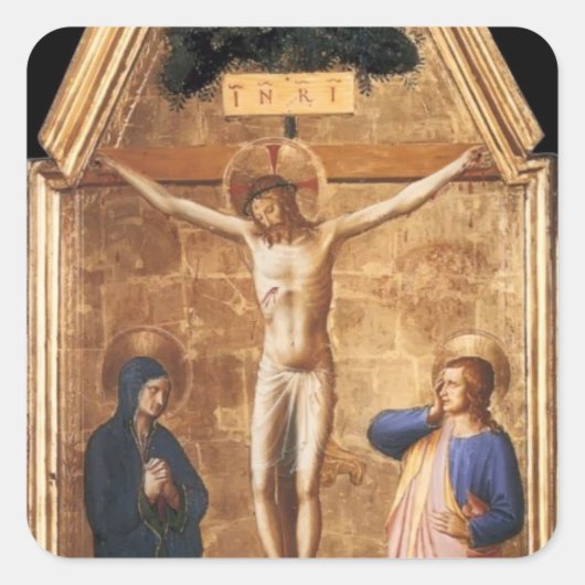 Fra Angelico - Gekruisigde Christus met de Maagd Vierkante Sticker (Voorkant)
