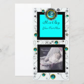 FRAAI KRULLEND BABY JONGENS INITIËLEN , aquamarijn Aankondiging (Voorkant / Achterkant)