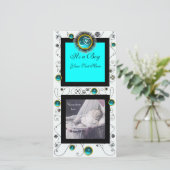 FRAAI KRULLEND BABY JONGENS INITIËLEN , aquamarijn Aankondiging (Staand voorkant)