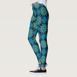 Fractaal blauw groen oriëntaals patroon leggings