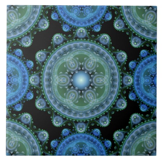 Fractaal blauw groen oriëntaals patroon tegeltje (Voorkant)