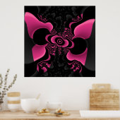 Fractaal Poster zwarte en roze vlinder (Keuken)