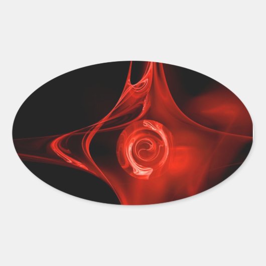 FRACTAAL ROOS, rood, zwart Ovale Sticker (Voorkant)