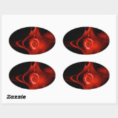 FRACTAAL ROOS, rood, zwart Ovale Sticker (Vel)