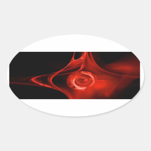 FRACTAAL ROOS, rood, zwart Ovale Sticker